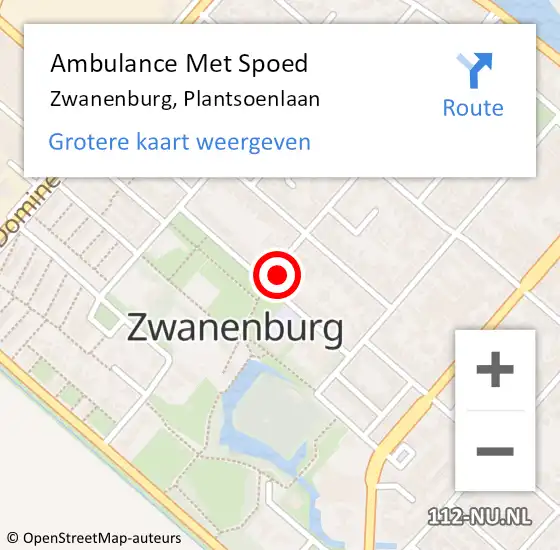 Locatie op kaart van de 112 melding: Ambulance Met Spoed Naar Zwanenburg, Plantsoenlaan op 13 augustus 2024 13:18