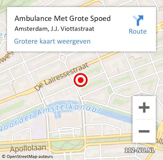 Locatie op kaart van de 112 melding: Ambulance Met Grote Spoed Naar Amsterdam, J.J. Viottastraat op 13 augustus 2024 13:19