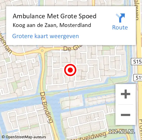 Locatie op kaart van de 112 melding: Ambulance Met Grote Spoed Naar Koog aan de Zaan, Mosterdland op 13 augustus 2024 13:37