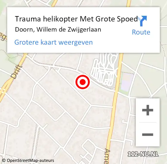 Locatie op kaart van de 112 melding: Trauma helikopter Met Grote Spoed Naar Doorn, Willem de Zwijgerlaan op 13 augustus 2024 13:38