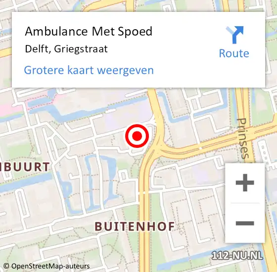 Locatie op kaart van de 112 melding: Ambulance Met Spoed Naar Delft, Griegstraat op 13 augustus 2024 13:42