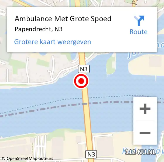 Locatie op kaart van de 112 melding: Ambulance Met Grote Spoed Naar Papendrecht, N3 op 13 augustus 2024 13:42