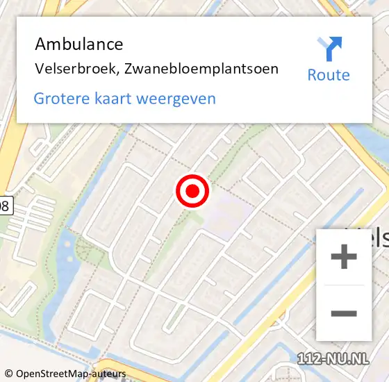 Locatie op kaart van de 112 melding: Ambulance Velserbroek, Zwanebloemplantsoen op 13 augustus 2024 14:06