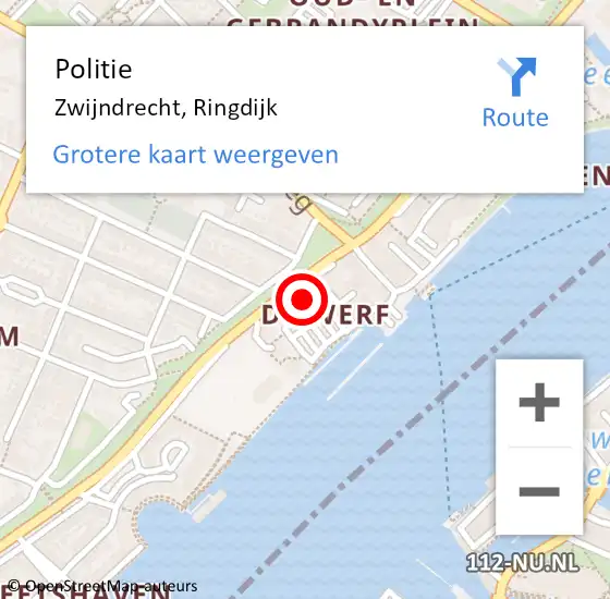 Locatie op kaart van de 112 melding: Politie Zwijndrecht, Ringdijk op 13 augustus 2024 14:19