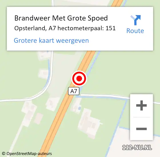 Locatie op kaart van de 112 melding: Brandweer Met Grote Spoed Naar Opsterland, A7 hectometerpaal: 151 op 13 augustus 2024 14:20