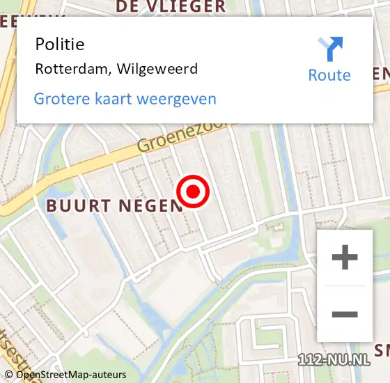 Locatie op kaart van de 112 melding: Politie Rotterdam, Wilgeweerd op 13 augustus 2024 14:21