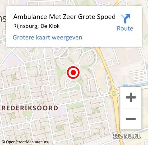 Locatie op kaart van de 112 melding: Ambulance Met Zeer Grote Spoed Naar Rijnsburg, De Klok op 13 augustus 2024 14:25