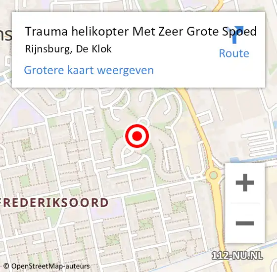 Locatie op kaart van de 112 melding: Trauma helikopter Met Zeer Grote Spoed Naar Rijnsburg, De Klok op 13 augustus 2024 14:26