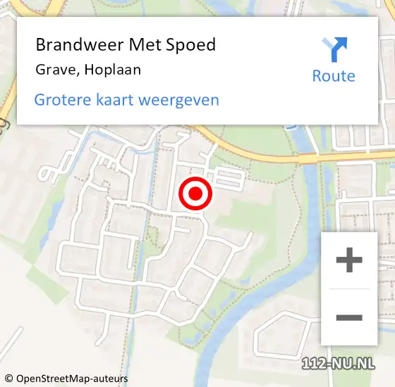 Locatie op kaart van de 112 melding: Brandweer Met Spoed Naar Grave, Hoplaan op 13 augustus 2024 14:26