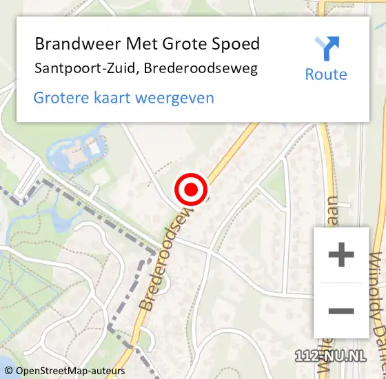 Locatie op kaart van de 112 melding: Brandweer Met Grote Spoed Naar Santpoort-Zuid, Brederoodseweg op 13 augustus 2024 14:32