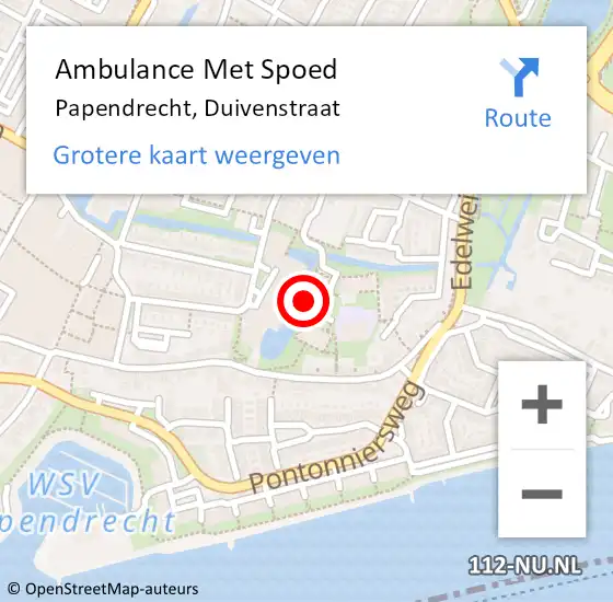 Locatie op kaart van de 112 melding: Ambulance Met Spoed Naar Papendrecht, Duivenstraat op 13 augustus 2024 14:43