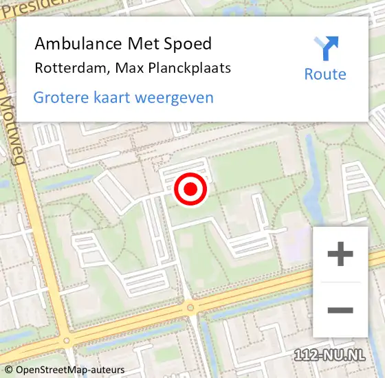 Locatie op kaart van de 112 melding: Ambulance Met Spoed Naar Rotterdam, Max Planckplaats op 13 augustus 2024 14:48