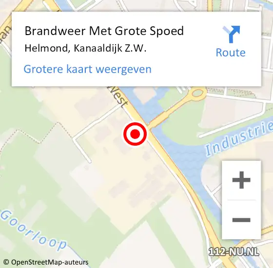 Locatie op kaart van de 112 melding: Brandweer Met Grote Spoed Naar Helmond, Kanaaldijk Z.W. op 13 augustus 2024 15:07