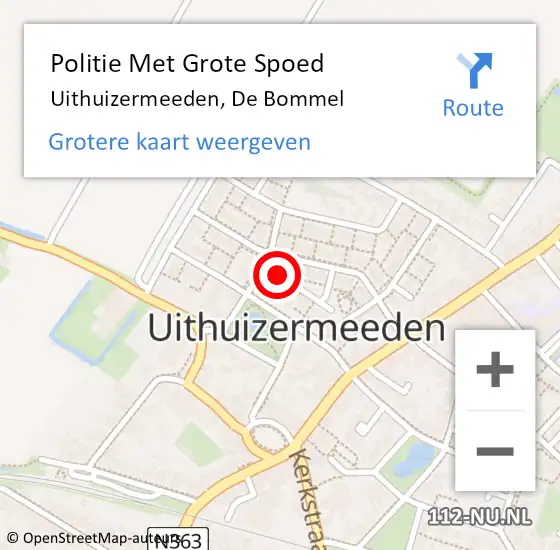 Locatie op kaart van de 112 melding: Politie Met Grote Spoed Naar Uithuizermeeden, De Bommel op 13 augustus 2024 15:22