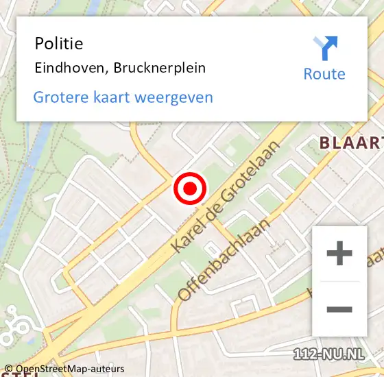 Locatie op kaart van de 112 melding: Politie Eindhoven, Brucknerplein op 13 augustus 2024 15:29