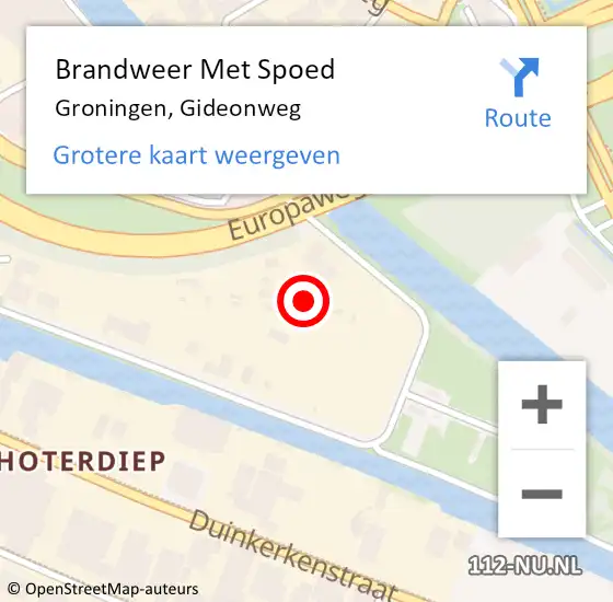 Locatie op kaart van de 112 melding: Brandweer Met Spoed Naar Groningen, Gideonweg op 13 augustus 2024 15:31