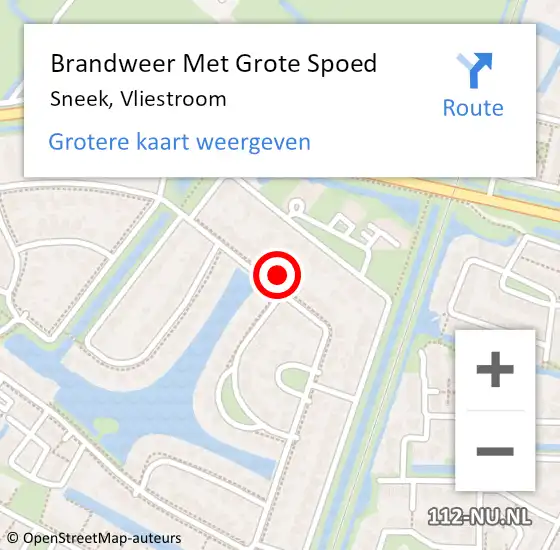 Locatie op kaart van de 112 melding: Brandweer Met Grote Spoed Naar Sneek, Vliestroom op 13 augustus 2024 15:44