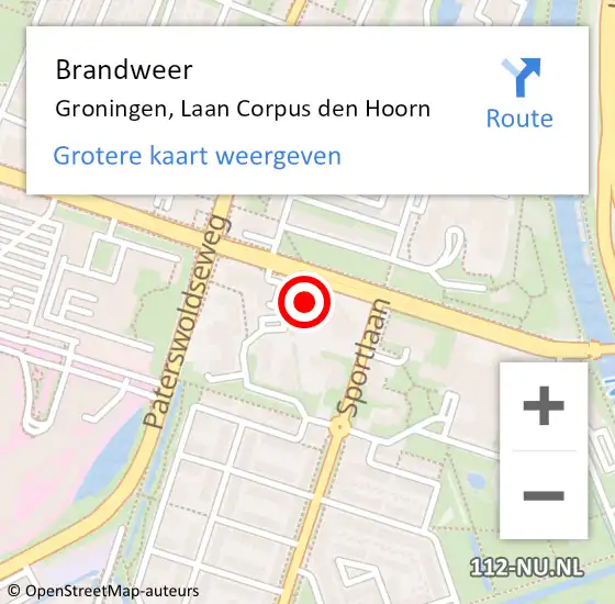 Locatie op kaart van de 112 melding: Brandweer Groningen, Laan Corpus den Hoorn op 13 augustus 2024 16:06