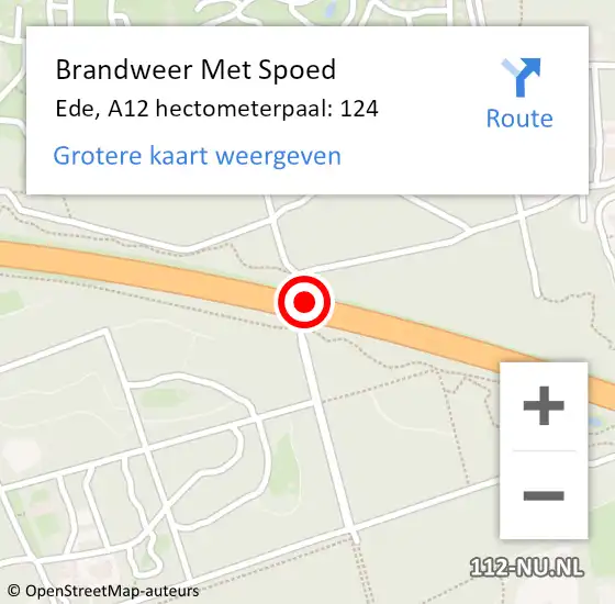 Locatie op kaart van de 112 melding: Brandweer Met Spoed Naar Ede, A12 hectometerpaal: 124 op 13 augustus 2024 16:17