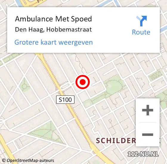 Locatie op kaart van de 112 melding: Ambulance Met Spoed Naar Den Haag, Hobbemastraat op 13 augustus 2024 16:19