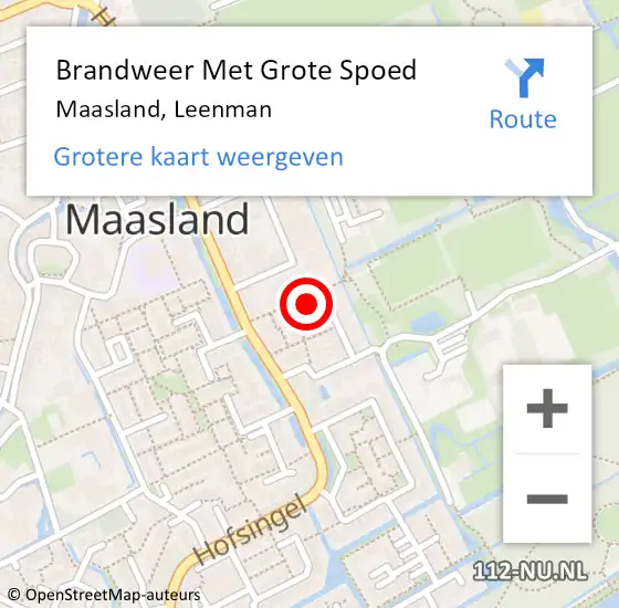 Locatie op kaart van de 112 melding: Brandweer Met Grote Spoed Naar Maasland, Leenman op 13 augustus 2024 16:25