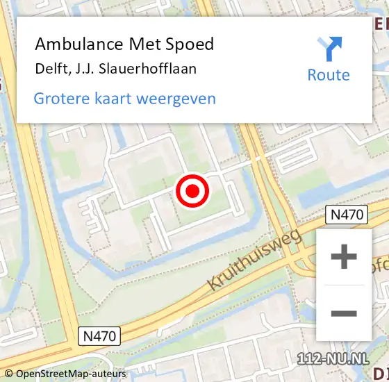 Locatie op kaart van de 112 melding: Ambulance Met Spoed Naar Delft, J.J. Slauerhofflaan op 13 augustus 2024 16:31