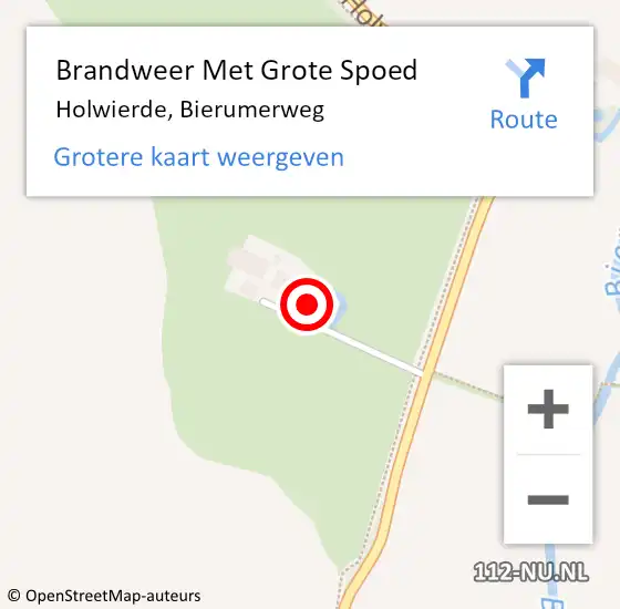 Locatie op kaart van de 112 melding: Brandweer Met Grote Spoed Naar Holwierde, Bierumerweg op 13 augustus 2024 16:43