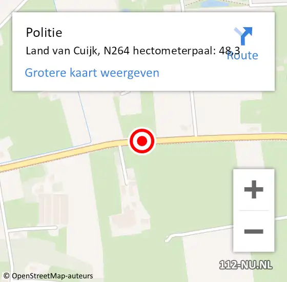 Locatie op kaart van de 112 melding: Politie Land van Cuijk, N264 hectometerpaal: 48,3 op 13 augustus 2024 16:47