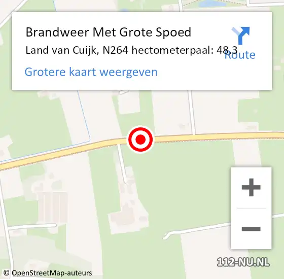 Locatie op kaart van de 112 melding: Brandweer Met Grote Spoed Naar Land van Cuijk, N264 hectometerpaal: 48,3 op 13 augustus 2024 16:48