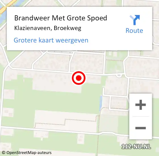 Locatie op kaart van de 112 melding: Brandweer Met Grote Spoed Naar Klazienaveen, Broekweg op 13 augustus 2024 17:00