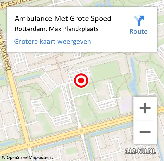 Locatie op kaart van de 112 melding: Ambulance Met Grote Spoed Naar Rotterdam, Max Planckplaats op 13 augustus 2024 17:06