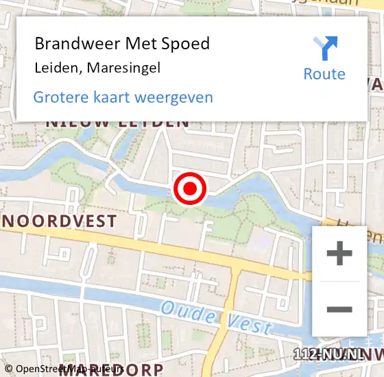 Locatie op kaart van de 112 melding: Brandweer Met Spoed Naar Leiden, Maresingel op 13 augustus 2024 17:14