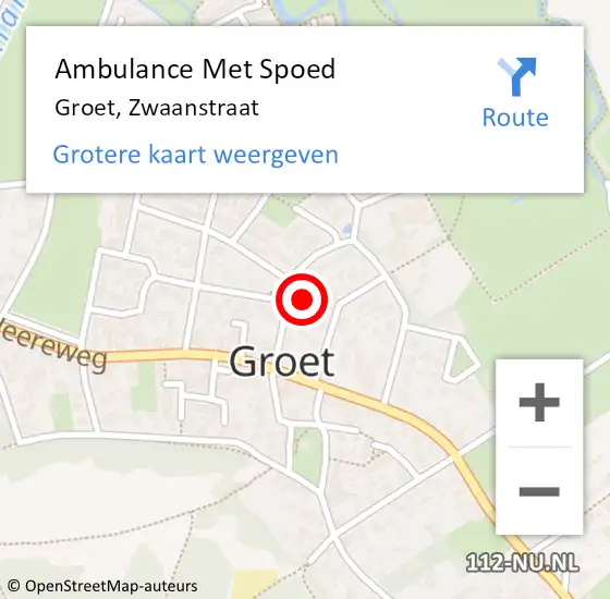 Locatie op kaart van de 112 melding: Ambulance Met Spoed Naar Groet, Zwaanstraat op 13 augustus 2024 17:21