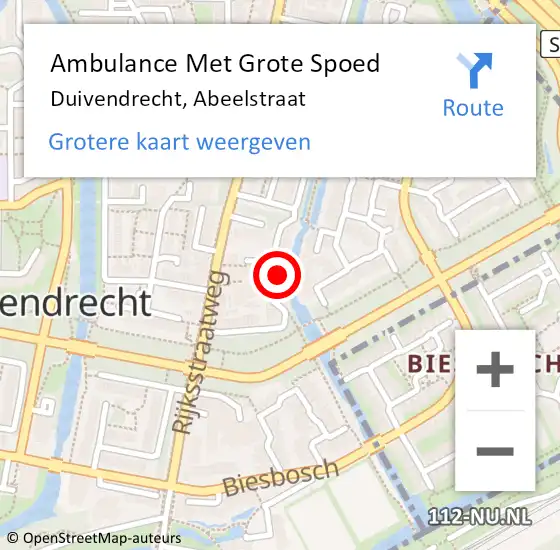 Locatie op kaart van de 112 melding: Ambulance Met Grote Spoed Naar Duivendrecht, Abeelstraat op 13 augustus 2024 17:25