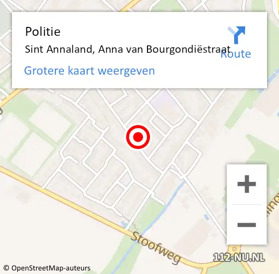 Locatie op kaart van de 112 melding: Politie Sint Annaland, Anna van Bourgondiëstraat op 13 augustus 2024 17:50