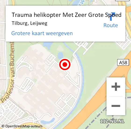 Locatie op kaart van de 112 melding: Trauma helikopter Met Zeer Grote Spoed Naar Tilburg, Leijweg op 13 augustus 2024 17:58