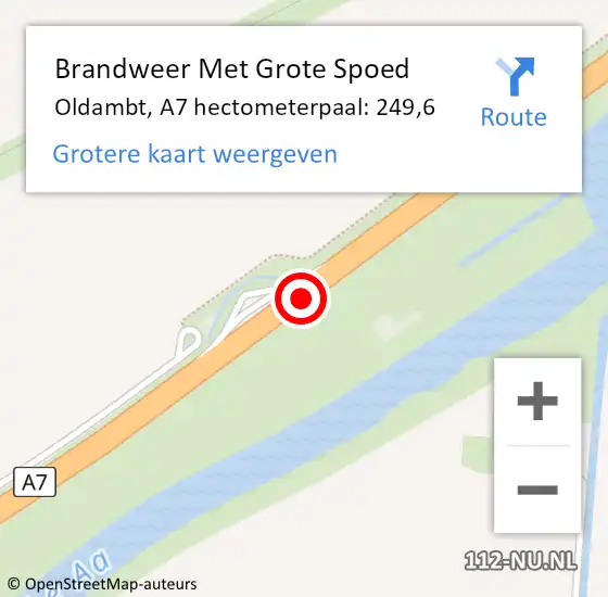 Locatie op kaart van de 112 melding: Brandweer Met Grote Spoed Naar Oldambt, A7 hectometerpaal: 249,6 op 13 augustus 2024 18:05