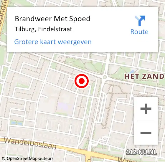 Locatie op kaart van de 112 melding: Brandweer Met Spoed Naar Tilburg, Findelstraat op 13 augustus 2024 18:05