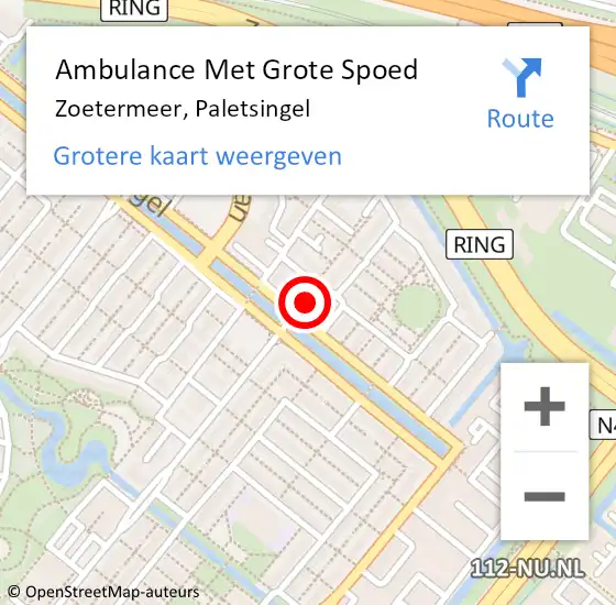 Locatie op kaart van de 112 melding: Ambulance Met Grote Spoed Naar Zoetermeer, Paletsingel op 13 augustus 2024 18:52