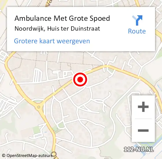 Locatie op kaart van de 112 melding: Ambulance Met Grote Spoed Naar Noordwijk, Huis ter Duinstraat op 13 augustus 2024 19:04