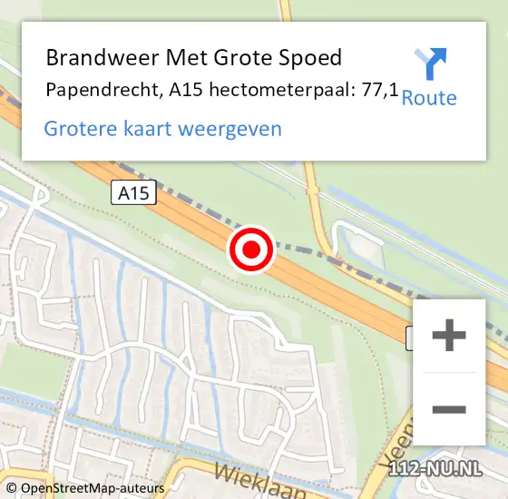 Locatie op kaart van de 112 melding: Brandweer Met Grote Spoed Naar Papendrecht, A15 hectometerpaal: 77,1 op 13 augustus 2024 19:12