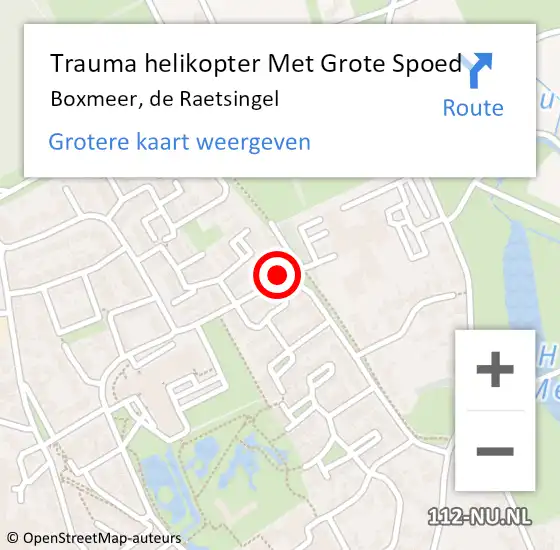 Locatie op kaart van de 112 melding: Trauma helikopter Met Grote Spoed Naar Boxmeer, de Raetsingel op 13 augustus 2024 19:14