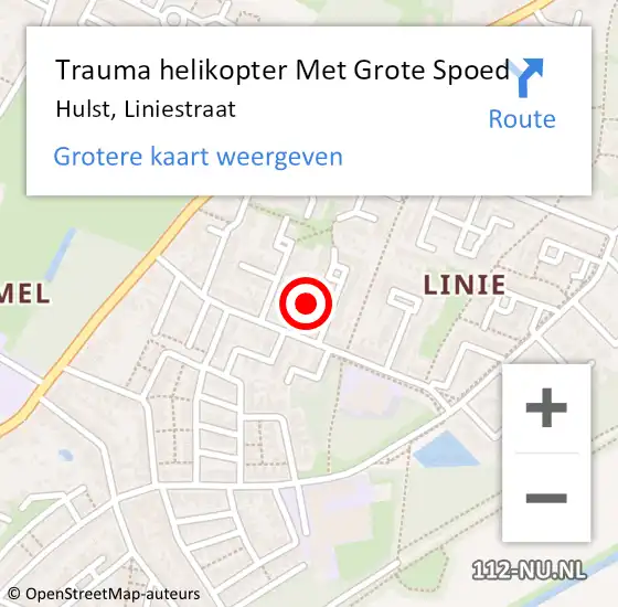 Locatie op kaart van de 112 melding: Trauma helikopter Met Grote Spoed Naar Hulst, Liniestraat op 13 augustus 2024 19:26