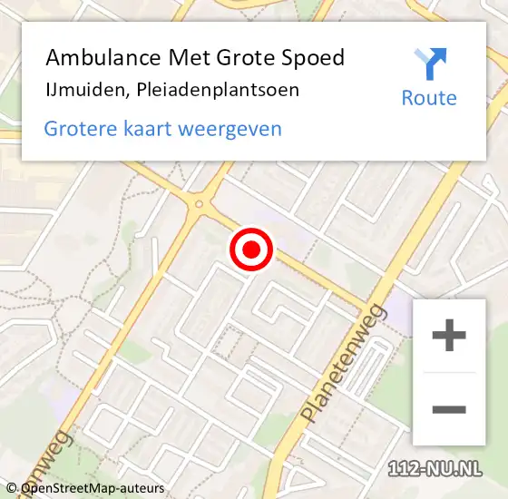 Locatie op kaart van de 112 melding: Ambulance Met Grote Spoed Naar IJmuiden, Pleiadenplantsoen op 13 augustus 2024 20:13