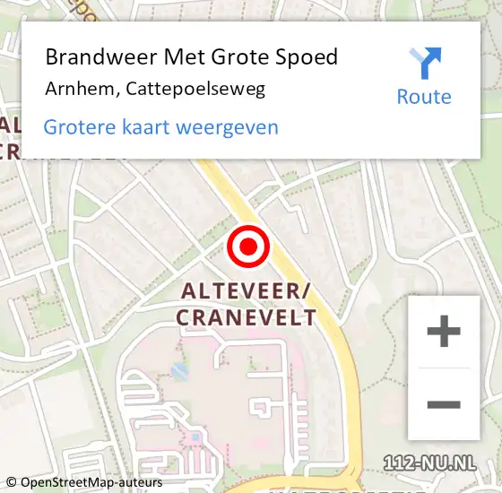 Locatie op kaart van de 112 melding: Brandweer Met Grote Spoed Naar Arnhem, Cattepoelseweg op 13 augustus 2024 20:21