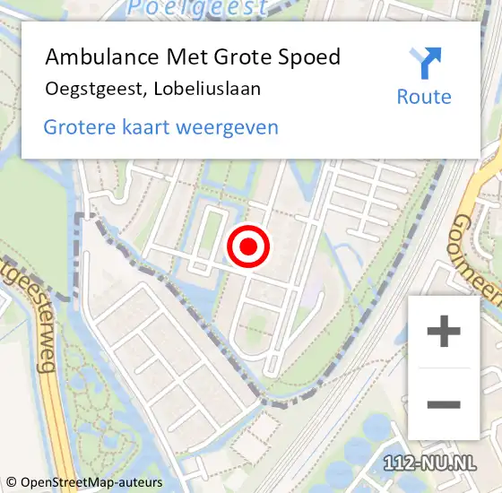 Locatie op kaart van de 112 melding: Ambulance Met Grote Spoed Naar Oegstgeest, Lobeliuslaan op 13 augustus 2024 20:23