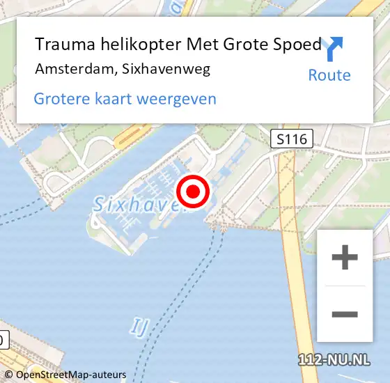 Locatie op kaart van de 112 melding: Trauma helikopter Met Grote Spoed Naar Amsterdam, Sixhavenweg op 13 augustus 2024 20:34