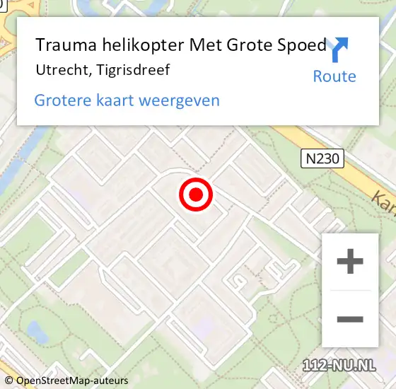 Locatie op kaart van de 112 melding: Trauma helikopter Met Grote Spoed Naar Utrecht, Tigrisdreef op 13 augustus 2024 20:38