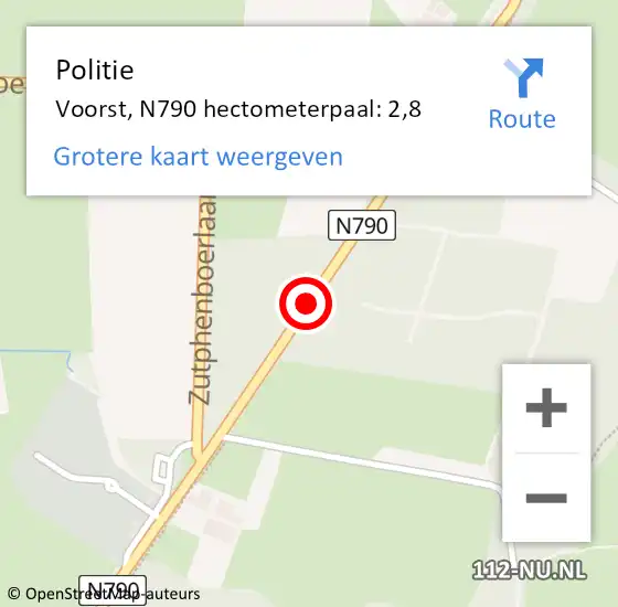 Locatie op kaart van de 112 melding: Politie Voorst, N790 hectometerpaal: 2,8 op 13 augustus 2024 20:51