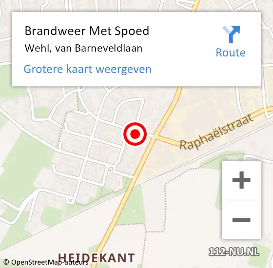 Locatie op kaart van de 112 melding: Brandweer Met Spoed Naar Wehl, van Barneveldlaan op 13 augustus 2024 21:04